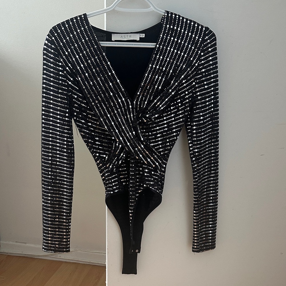 Astr Black and Silver Patterned Bodysuit